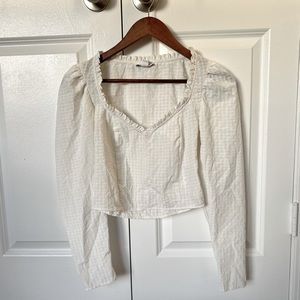 Topshop White Cropped Puff Shoulder Long-sleeve Blouse